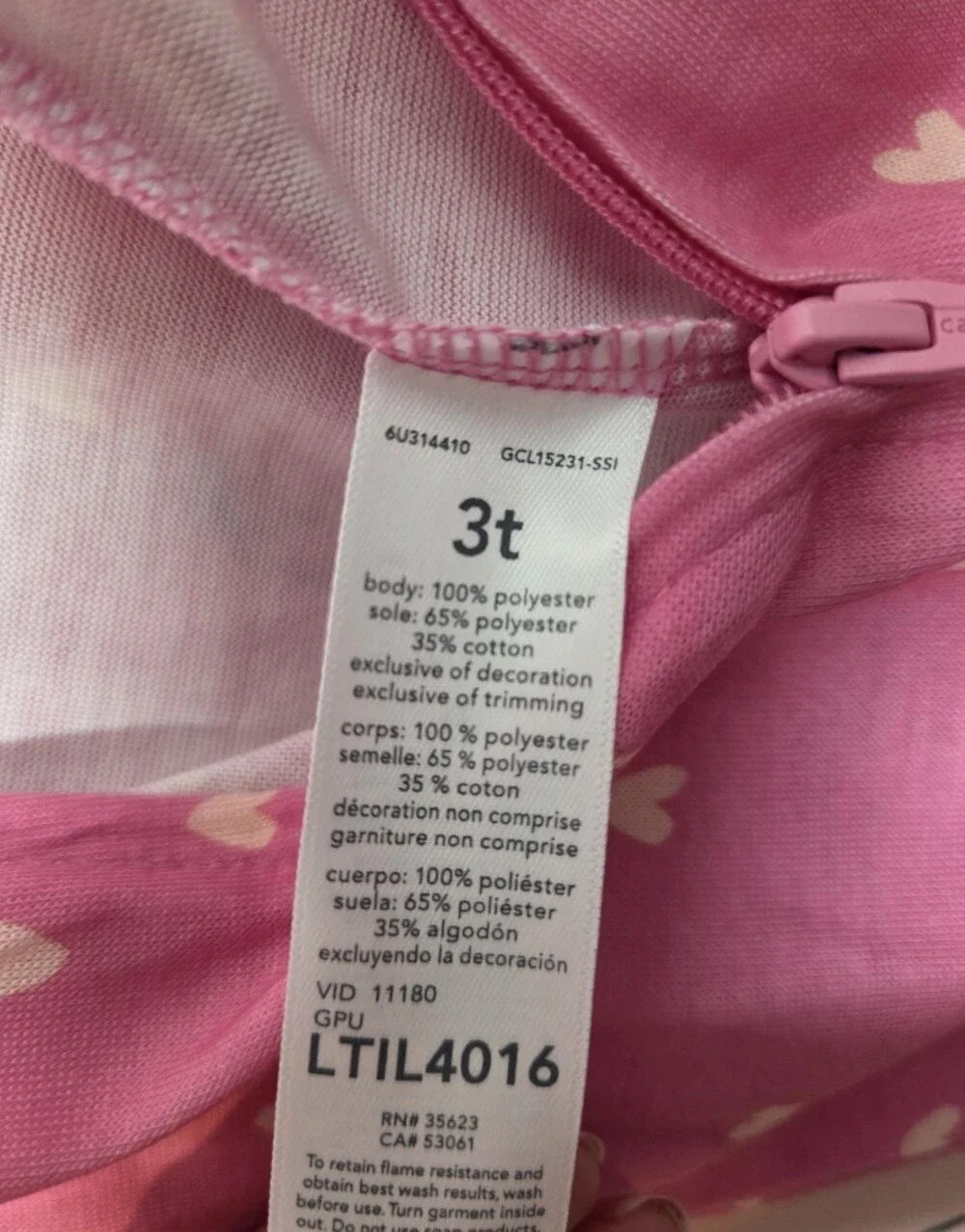 Carter's Pink & Light Pink Heart and Cherry Footed One-Piece 2-Pack 3T Nwt